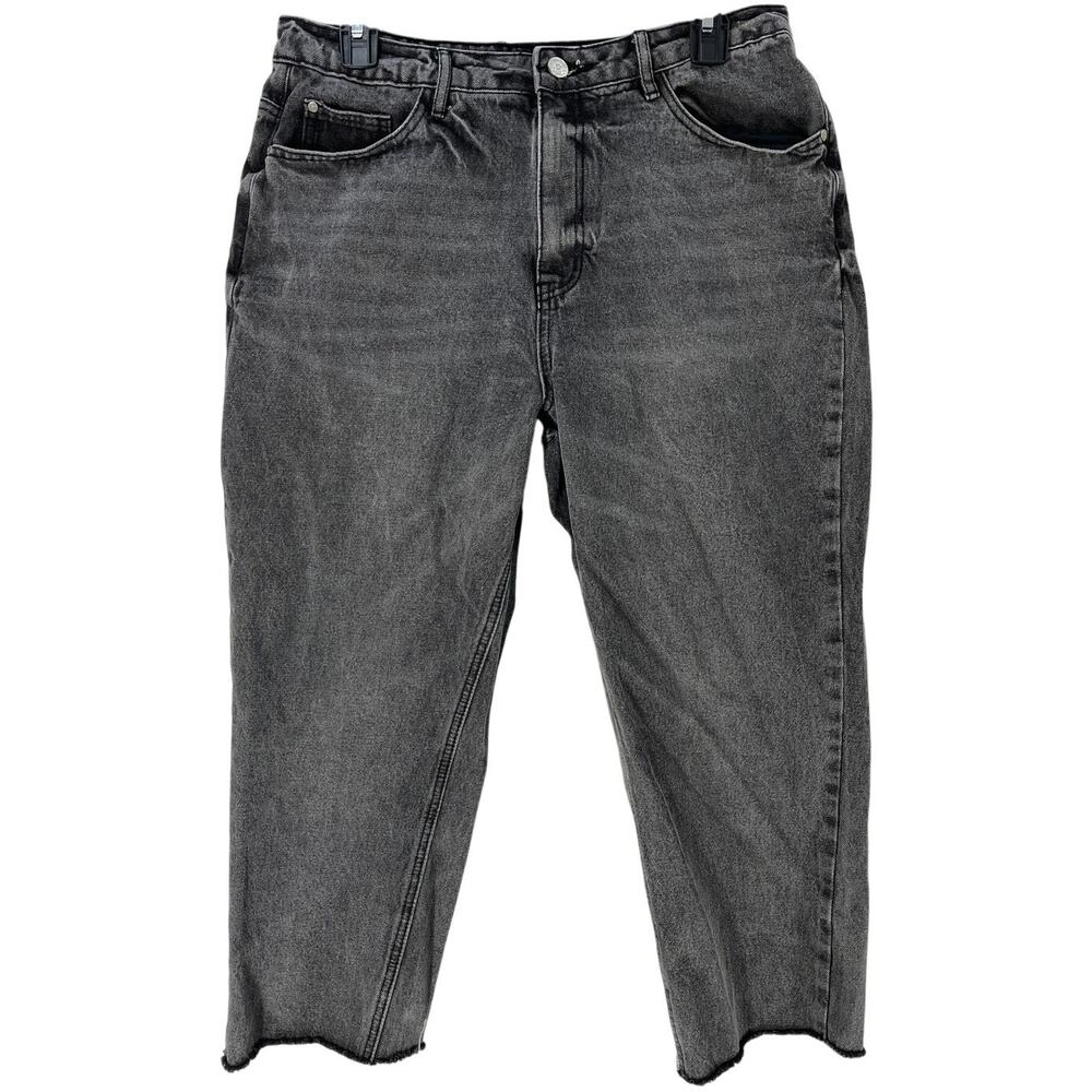 Missguided Riot Jeans Size 10 Gray Denim High Rise Raw Hem Cropped Cotton Blend